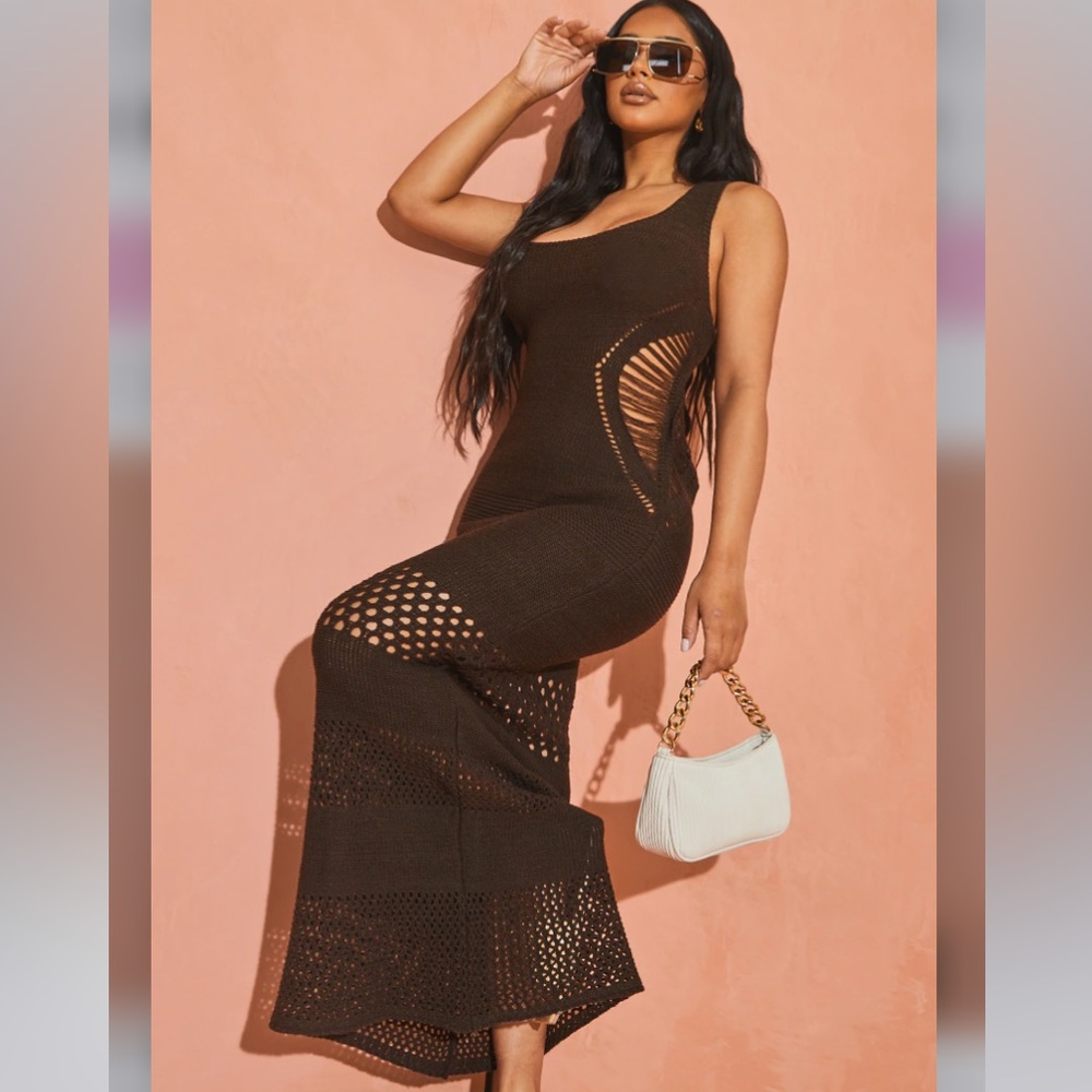 Crochet Plunged Maxi Dress